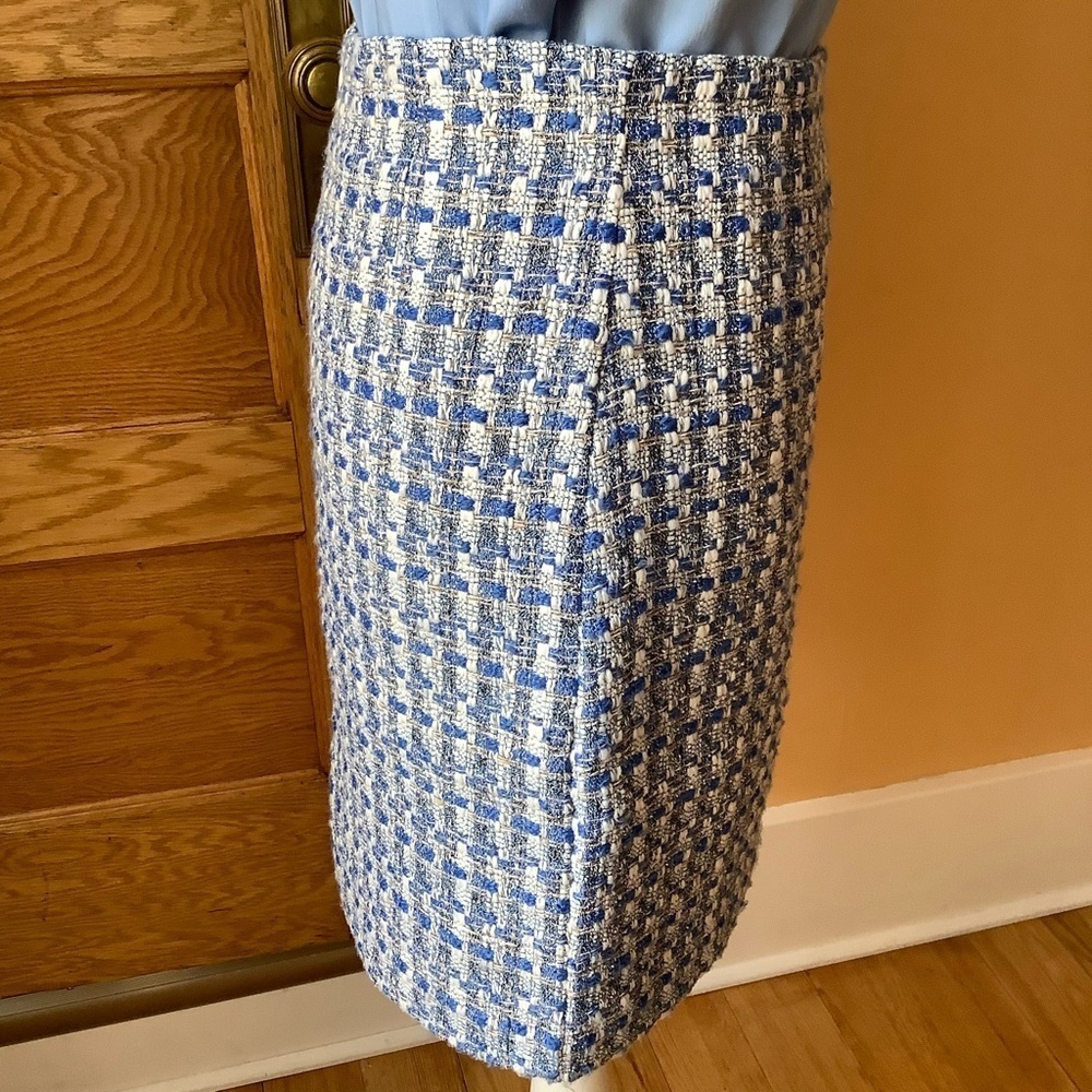 KAFFE Boucle Tweed Pencil Skirt NWT Blue White Regatta French Country Office 36 - Picture 5 of 15